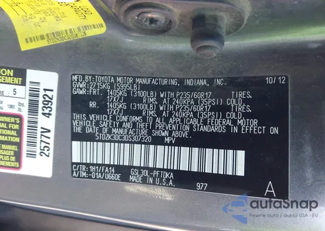 2013 Toyota Sienna L V6 7 Passenger from USA, damaged, VIN 5TDZK3DC3DS307320